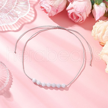 8.5MM Dyed Natural Chalcedony Imitation Aquamarine Round Beaded Braided Adjustable Necklaces NJEW-JN05327-1