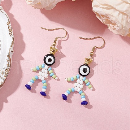 Human with Evil Eye Baking Paint Glass Seed Beads Resin Dangle Earrings EJEW-MZ00431-04-1