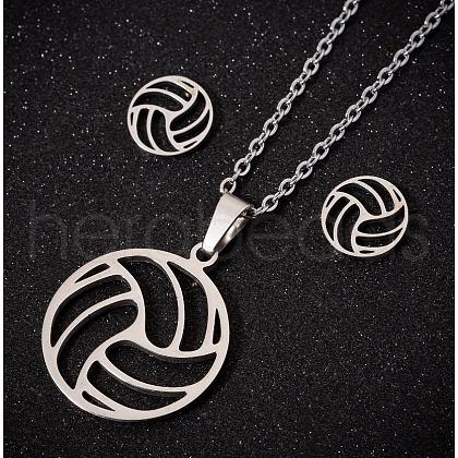 201 Stainless Steel Pendant Necklaces & Stud Earrings Sets FS-WGB00D6-06-1