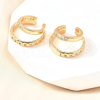 Brass Micro Pave Clear Cubic Zirconia Cuff Earrings EJEW-F370-01G-1