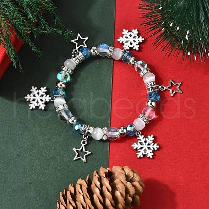 Glass with Synthetic Moonstone Christmas Theme Beaded Stretch Bracelets for Women BJEW-TA00656-1