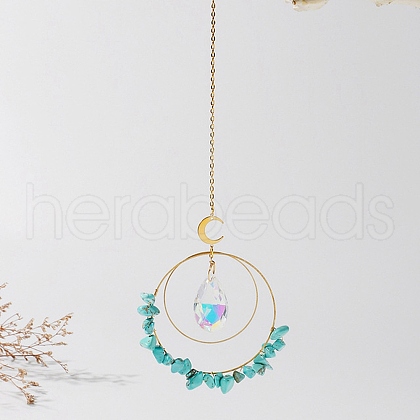 Electroplate Glass Teardrop Window Hanging Suncatchers DJEW-PW0008-13C-1