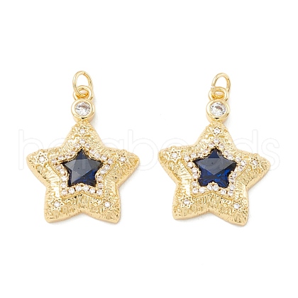 Rack Plating Brass Micro Pave Clear & Midnight Blue Cubic Zirconia Pendants KK-D073-11G-1