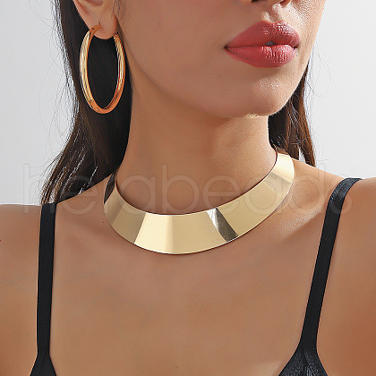Chunky Alloy Choker Necklace & Hoop Earring FS-WG64904-04-1
