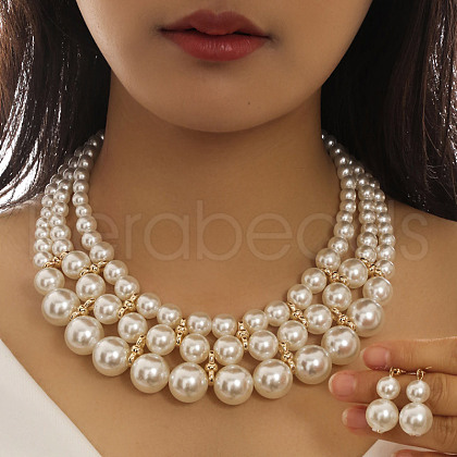 Alloy and Imitation Pearl Plastic Jewelry Sets FS-WGCF004-05-1
