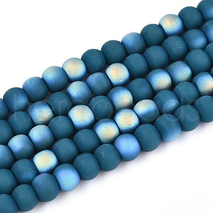 Frosted Opaque Glass Beads Strands GLAA-T032-P4mm-MBB14-1