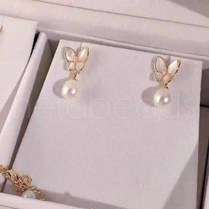 Butterfly Natural Freshwater Pearl & Natural Shell Stud Dangle Earrings WG9742F-04-1