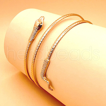 Alloy Upper Arm Open Cuff Bangles for Women BJEW-U037-01B-G-1