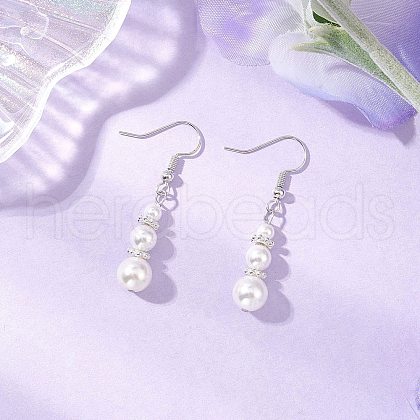 Round Shell Pearl Beaded Dangle Earrings EJEW-JE06475-1