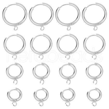 SUNNYCLUE 16Pcs 4 Sizes 201 Stainless Steel Huggie Hoop Earring Findings STAS-SC0004-67P-1