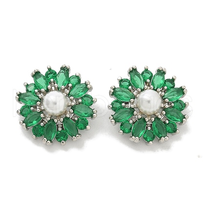 Rack Plating Brass Micro Pave Cubic Zirconia Buttons KK-K293-09P-02-1