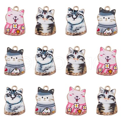 40Pcs 5 Styles Printed Alloy Pendants ENAM-CJ0005-27-1