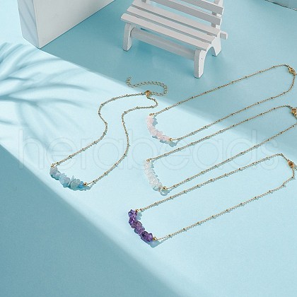 Natural Mixed Stone Chips Beaded Necklaces NJEW-JN03969-1