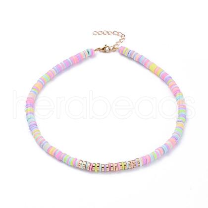 Handmade Polymer Clay Heishi Beaded Necklaces NJEW-JN02890-03-1