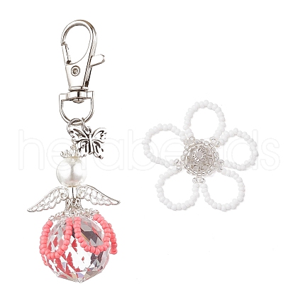 Flower Angel Glass Pearl & Glass Seed Pendant Decorations HJEW-MZ00239-04-1
