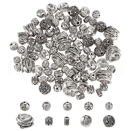 FINGERINSPIRE 100Pcs 10 Styles Tibetan Silver Beads FIND-FG0003-84-1