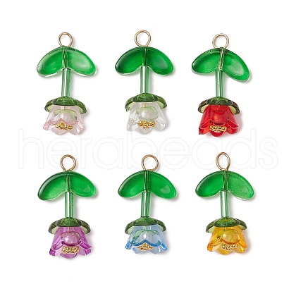 Transparent Acrylic Bead Caps with Tibetan Style Alloy Daisy Spacer Beads and Spray Painted Transparent Glass Beads and ABS Plastic Imitation Pearl Beads Pendants PALLOY-JF03630-1