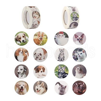 4 Rolls 2 Style Cat & Pet Dog Pattern Self-Adhesive Kraft Paper Stickers DIY-LS0003-36-1