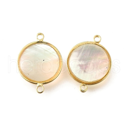 Brass Pave Natural White Shell Connector Charms KK-E794-01G-01-1