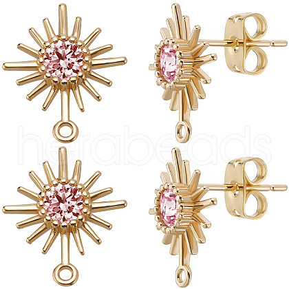 Beebeecraft 10Pcs Brass with Pink Cubic Zirconia Stud Earring Findings KK-BBC0013-36-1