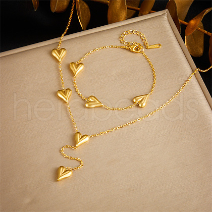 Heart Stainless Steel Pendant Necklaces & Link Bracelets Sets WGCB0A8-01-1