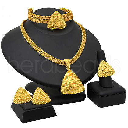 Triangle Alloy Pendant Necklaces & Stud Earrings & Rings & Bangles Sets FS-WG5D99A-06-1