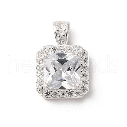 925 Sterling Silver Pave Clear Cubic Zirconia Square Charms STER-D304-05S-1