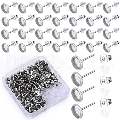 SOFPLATE 100Pcs Flat Round Stainless Steel Stud Earring Settings STAS-SP0001-61A-P-1