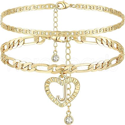 2Pcs Heart 201 Stainless Steel with Rhinestone Anklets FS-WG32213-10-1