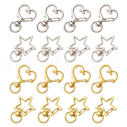 20Pcs 4 Styles Heart/Star Alloy Swivel Clasps FIND-YW0005-60-1