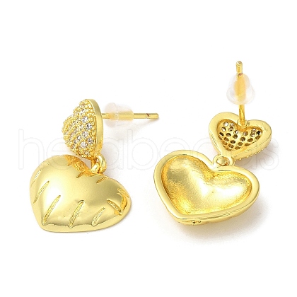 Clear Cubic Zirconia Heart Dangle Stud Earrings EJEW-Q766-15G-1