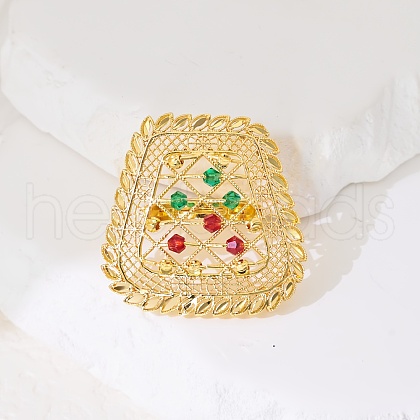 Abstract Vintage Trapezoid Brass Colorful Rhinestones Women's Ring NK9373-1
