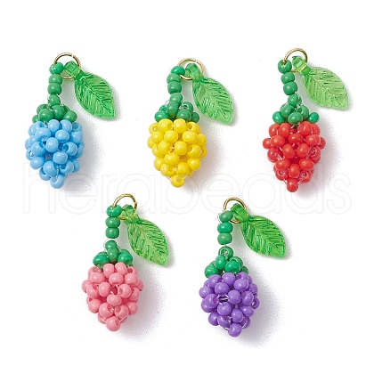 Glass Seed Beaded Rose Pendants PALLOY-MZ00627-1