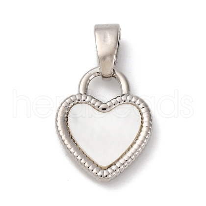 Brass Pave Natural White Shell Heart Charms KK-P308-04P-1