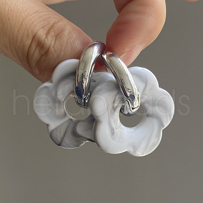 Flower Stainless Steel Acrylic Hoop Earrings FS-WGEB331-13-1