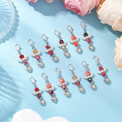 Heart Angel Alloy Glass Pendant Decorations HJEW-JM03167-1