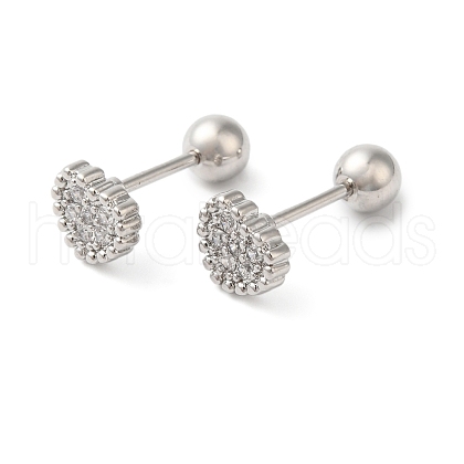Heart Bow Brass Micro Pave Clear Cubic Zirconia Cartilage Earrings EJEW-L289-03P-05-1