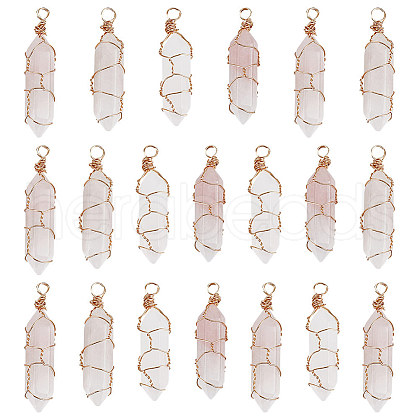 20Pcs Natural Rose Quartz Pendants PALLOY-AB00120-1