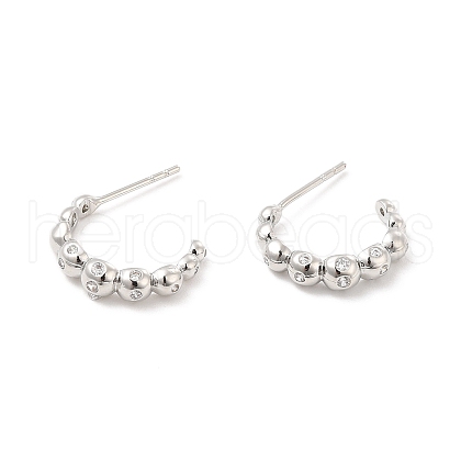 Clear Cubic Zirconia Beaded C-shape Stud Earrings EJEW-P213-14P-1