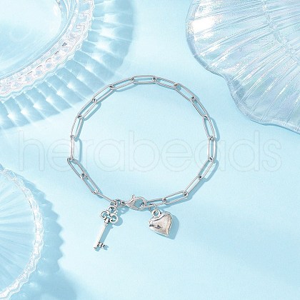 304 Stainless Steel Paperclip Chains Charm Bracelets for Women BJEW-JB11950-02-1
