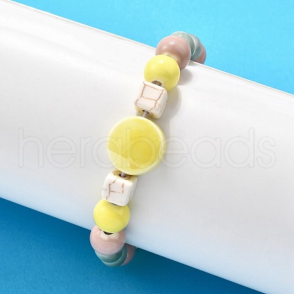 Handmade Porcelain Beads & Synthetic Howlite Beads Stretch Bracelets for Women BJEW-D307-01F-1