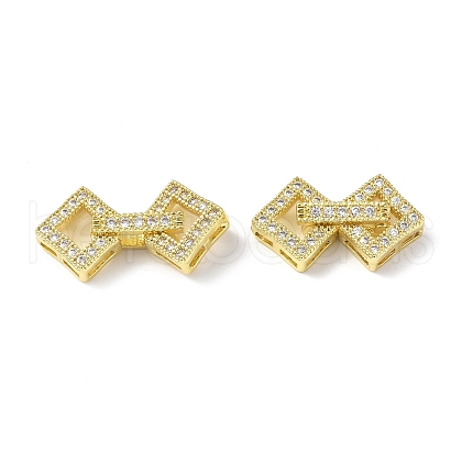 Rack Plating Brass Micro Pave Clear Cubic Zirconia Fold Over Clasps KK-G448-01G-1