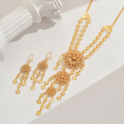 Elegant French Alloy Flower Tassel Necklace & Earrings Sets for Women YO1225-1