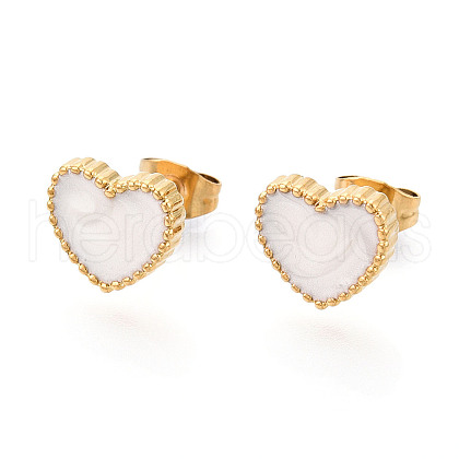Heart 304 Stainless Steel Enamel Stud Earrings EJEW-T047-22G-A-1
