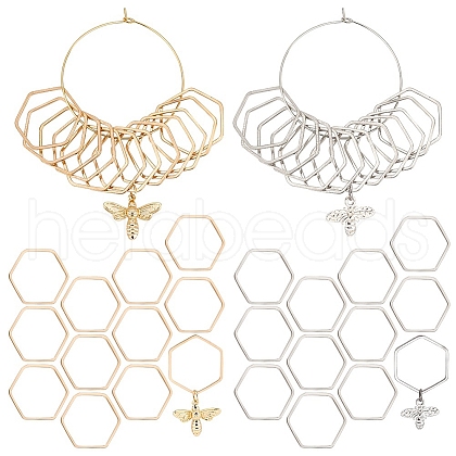 Brass with Alloy Bee & Hexagon Pendant Locking Stitch Markers HJEW-AB00058-1