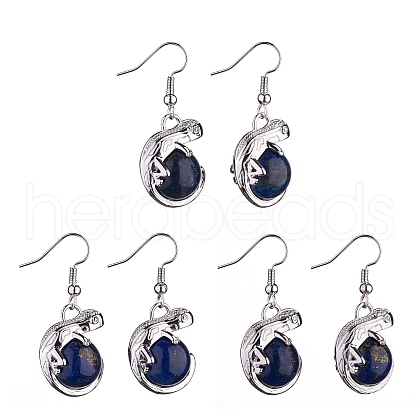 Natural Lapis Lazuli Chameleon Dangle Earrings with Crystal Rhinestone EJEW-A092-10P-01-1