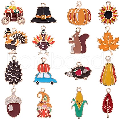 SUNNYCLUE 64Pcs 16 Styles Thanksgiving Day Alloy Enamel Pendants ENAM-SC0005-19-1