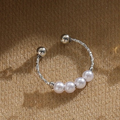 Mother's Day Jewellery Four Natural Freshwater Pearl Oval Beaded Finger Rings WG9E4BA-06-1