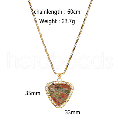 Golden Tone Stainless Steel Pave Natural Unakite Heart Pendant Necklaces LT1707-1-1