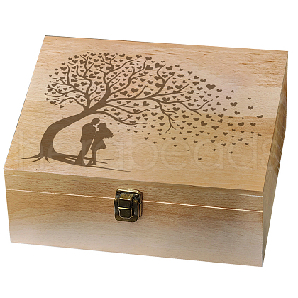 Rectangle Wooden Memory Keepsake Boxes with Lids CON-WH0101-029-1